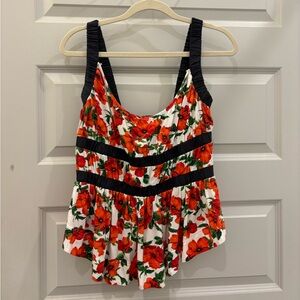 Anthropologie Floral Tank Top - Red and Black
